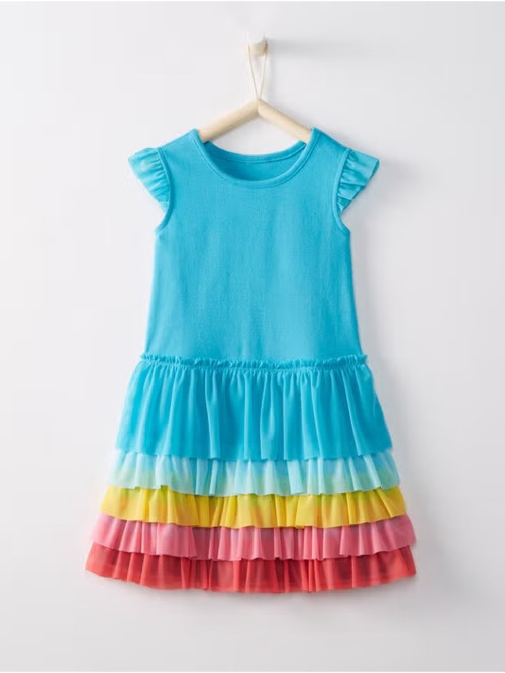 Hanna Andersson Turquoise Ruffle Dress with Rainbow Tiers
